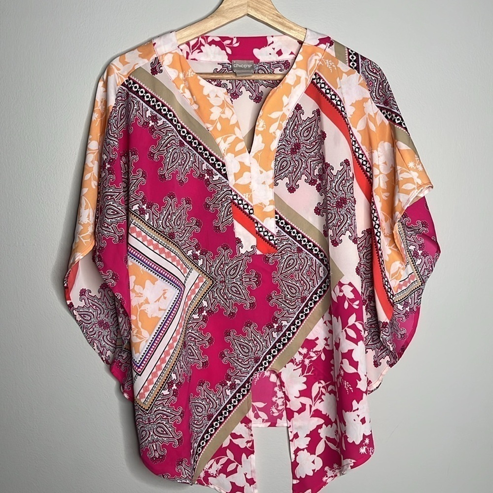 Women’s Chico’s 4P Oversized Pink Red Blouse